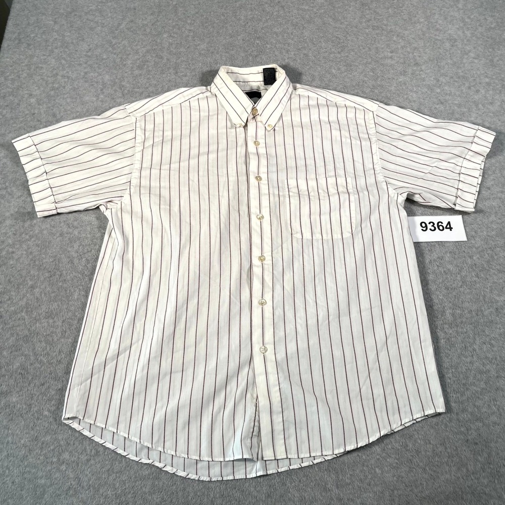 Van Heusen Dress Shirt Mens 16-16.5 White Striped Cotton Collared Business